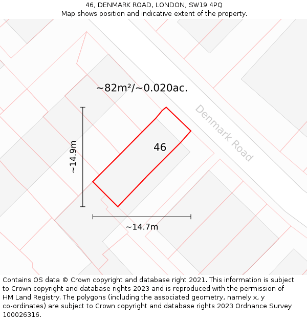 46, DENMARK ROAD, LONDON, SW19 4PQ: Plot and title map