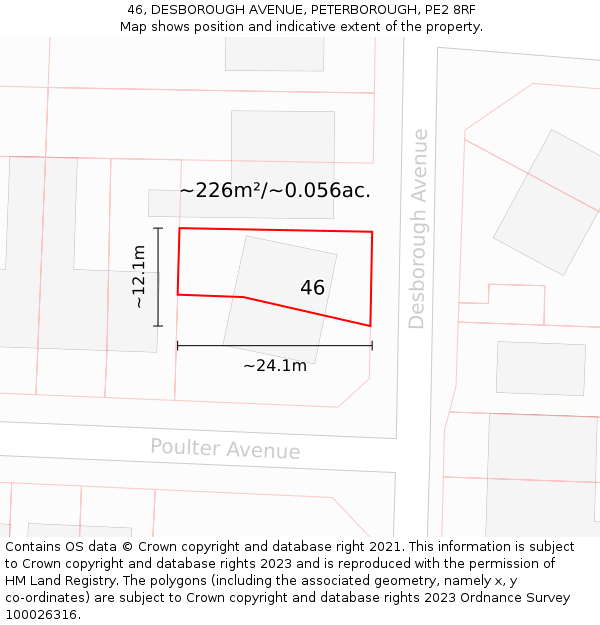 46, DESBOROUGH AVENUE, PETERBOROUGH, PE2 8RF: Plot and title map