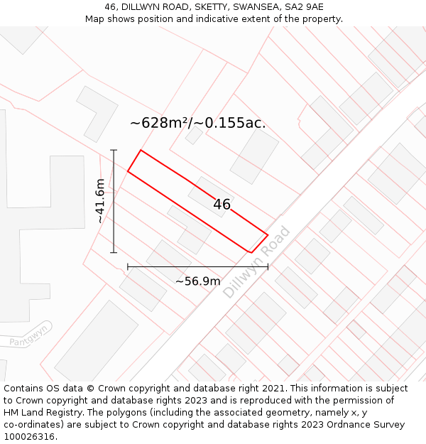 46, DILLWYN ROAD, SKETTY, SWANSEA, SA2 9AE: Plot and title map