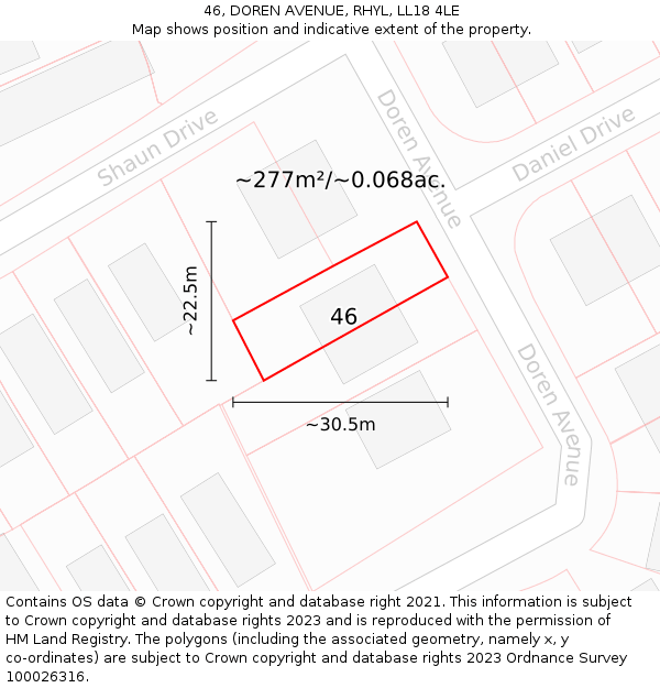 46, DOREN AVENUE, RHYL, LL18 4LE: Plot and title map