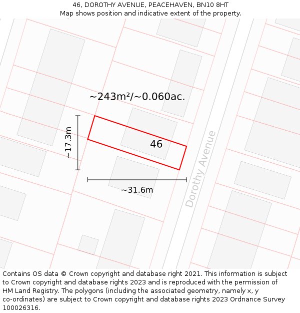 46, DOROTHY AVENUE, PEACEHAVEN, BN10 8HT: Plot and title map