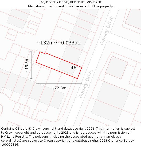 46, DORSEY DRIVE, BEDFORD, MK42 9FP: Plot and title map