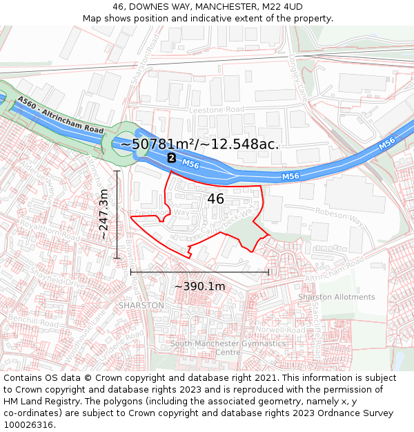 46, DOWNES WAY, MANCHESTER, M22 4UD: Plot and title map