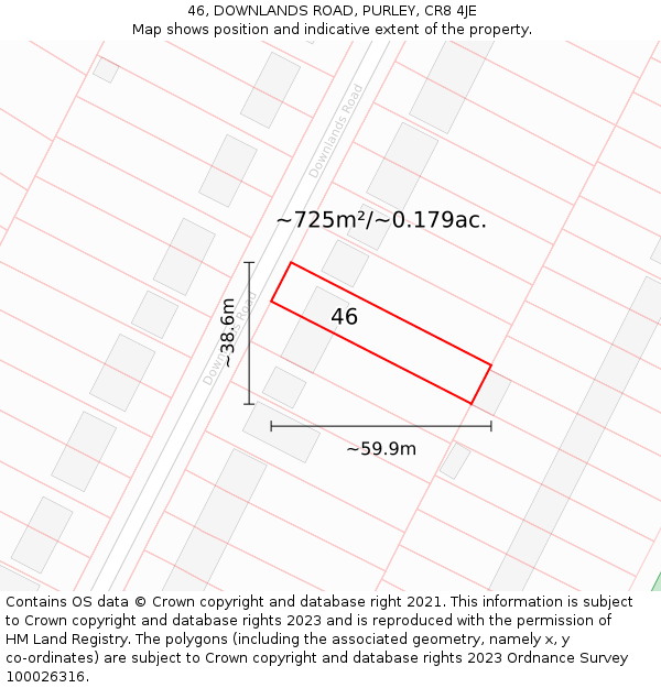 46, DOWNLANDS ROAD, PURLEY, CR8 4JE: Plot and title map