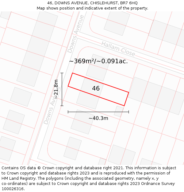 46, DOWNS AVENUE, CHISLEHURST, BR7 6HQ: Plot and title map