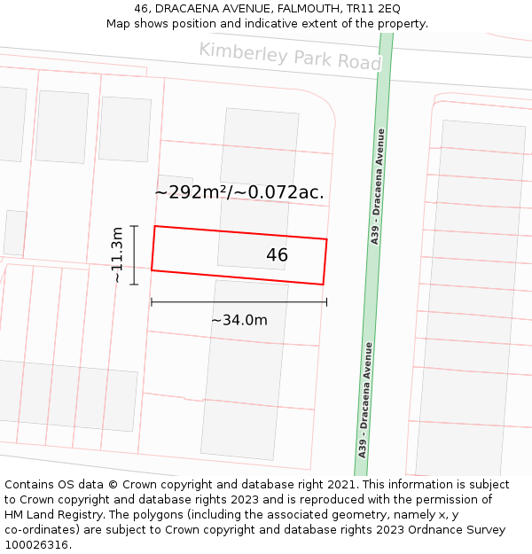 46, DRACAENA AVENUE, FALMOUTH, TR11 2EQ: Plot and title map