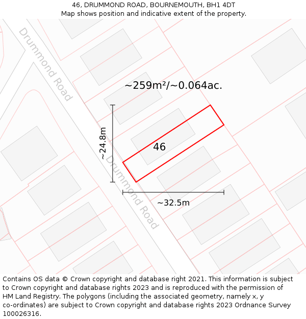 46, DRUMMOND ROAD, BOURNEMOUTH, BH1 4DT: Plot and title map