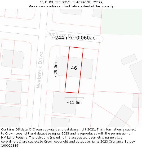 46, DUCHESS DRIVE, BLACKPOOL, FY2 9PJ: Plot and title map