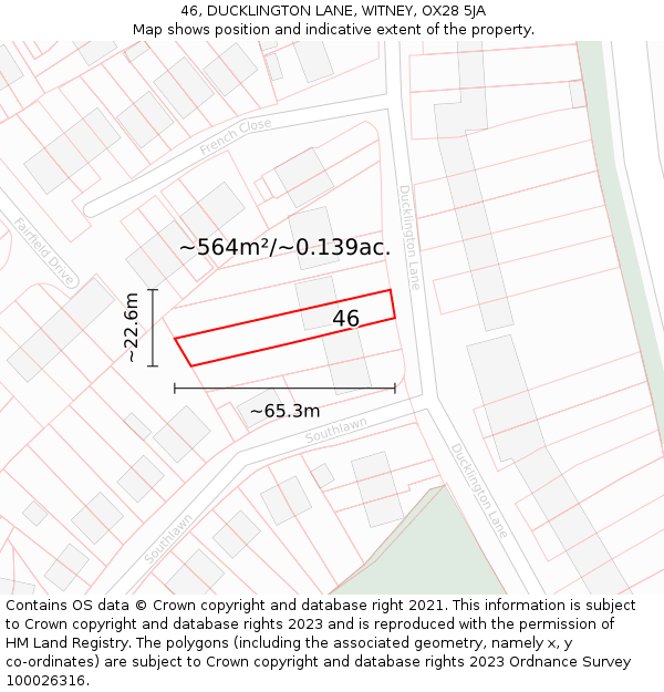 46, DUCKLINGTON LANE, WITNEY, OX28 5JA: Plot and title map