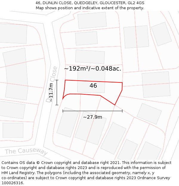 46, DUNLIN CLOSE, QUEDGELEY, GLOUCESTER, GL2 4GS: Plot and title map