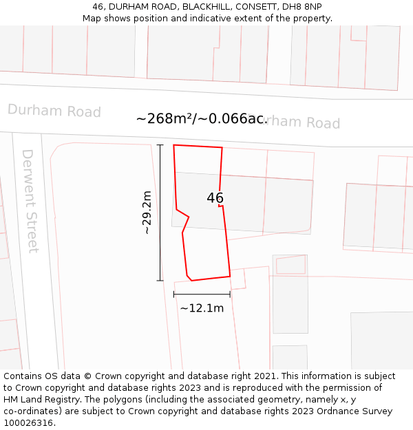 46, DURHAM ROAD, BLACKHILL, CONSETT, DH8 8NP: Plot and title map