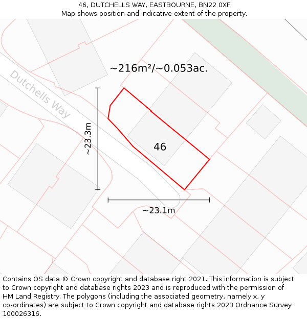 46, DUTCHELLS WAY, EASTBOURNE, BN22 0XF: Plot and title map