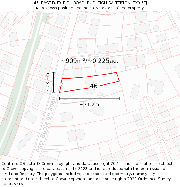 46, EAST BUDLEIGH ROAD, BUDLEIGH SALTERTON, EX9 6EJ: Plot and title map