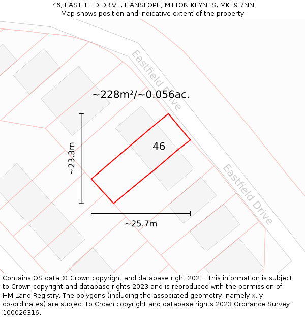 46, EASTFIELD DRIVE, HANSLOPE, MILTON KEYNES, MK19 7NN: Plot and title map