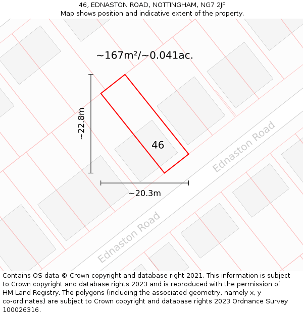 46, EDNASTON ROAD, NOTTINGHAM, NG7 2JF: Plot and title map