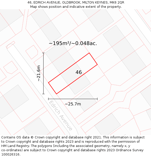 46, EDRICH AVENUE, OLDBROOK, MILTON KEYNES, MK6 2QR: Plot and title map