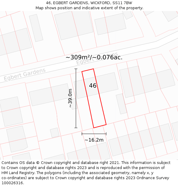 46, EGBERT GARDENS, WICKFORD, SS11 7BW: Plot and title map