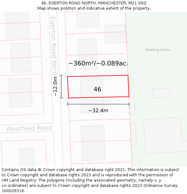 46, EGERTON ROAD NORTH, MANCHESTER, M21 0SQ: Plot and title map