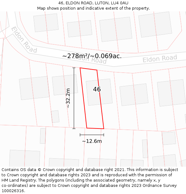 46, ELDON ROAD, LUTON, LU4 0AU: Plot and title map