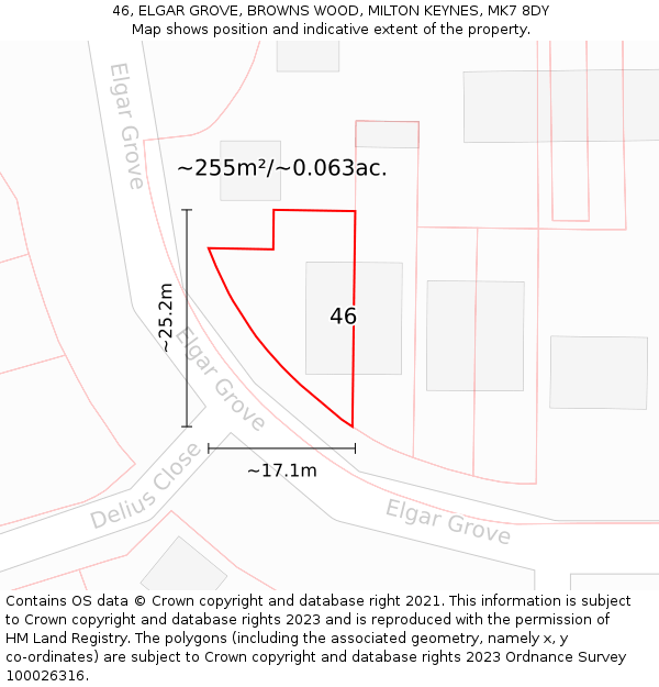 46, ELGAR GROVE, BROWNS WOOD, MILTON KEYNES, MK7 8DY: Plot and title map