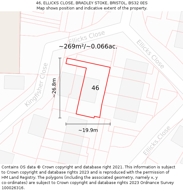 46, ELLICKS CLOSE, BRADLEY STOKE, BRISTOL, BS32 0ES: Plot and title map