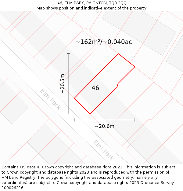 46, ELM PARK, PAIGNTON, TQ3 3QQ: Plot and title map