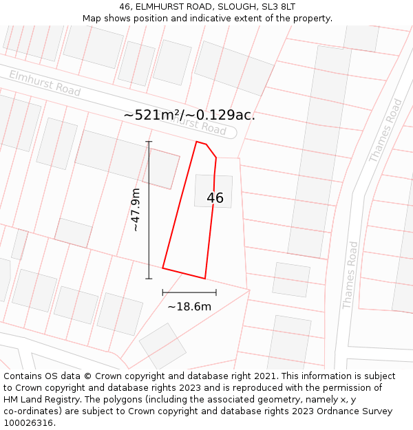 46, ELMHURST ROAD, SLOUGH, SL3 8LT: Plot and title map