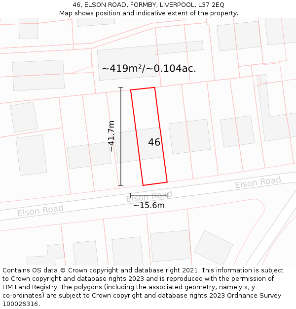 46, ELSON ROAD, FORMBY, LIVERPOOL, L37 2EQ: Plot and title map