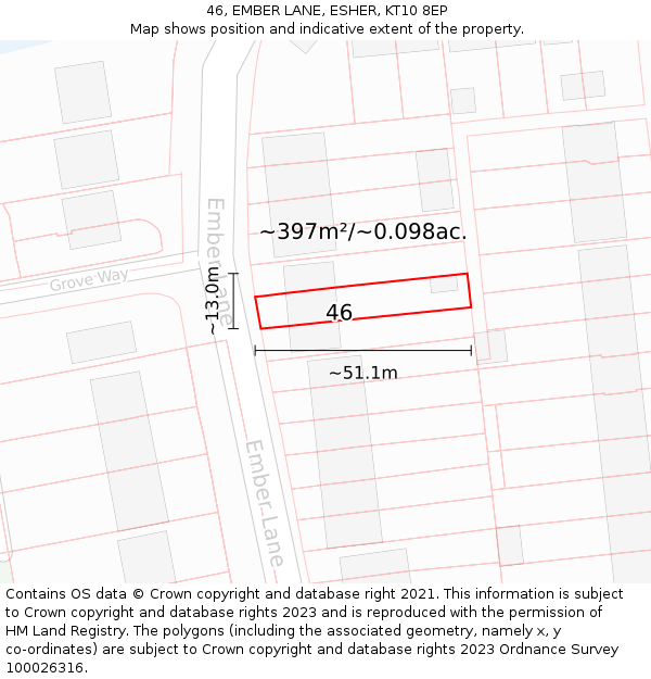 46, EMBER LANE, ESHER, KT10 8EP: Plot and title map