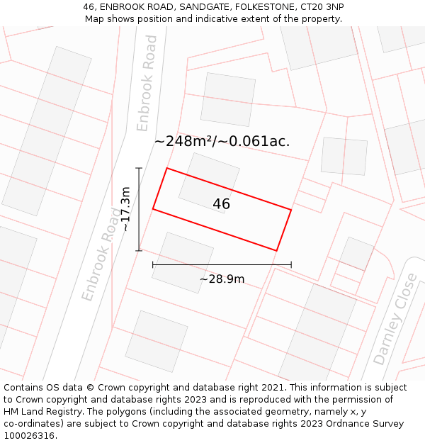 46, ENBROOK ROAD, SANDGATE, FOLKESTONE, CT20 3NP: Plot and title map