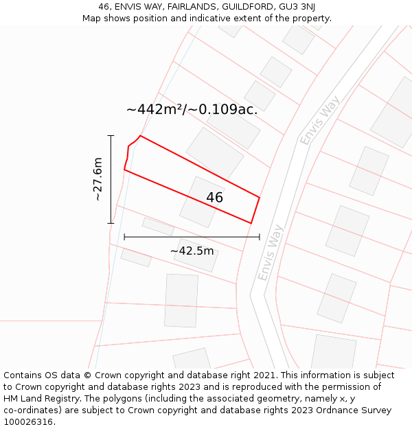 46, ENVIS WAY, FAIRLANDS, GUILDFORD, GU3 3NJ: Plot and title map