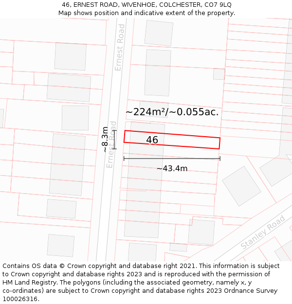 46, ERNEST ROAD, WIVENHOE, COLCHESTER, CO7 9LQ: Plot and title map