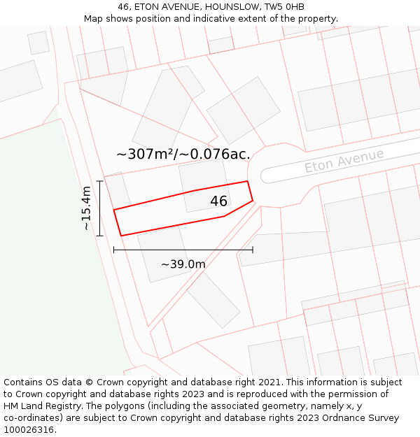 46, ETON AVENUE, HOUNSLOW, TW5 0HB: Plot and title map