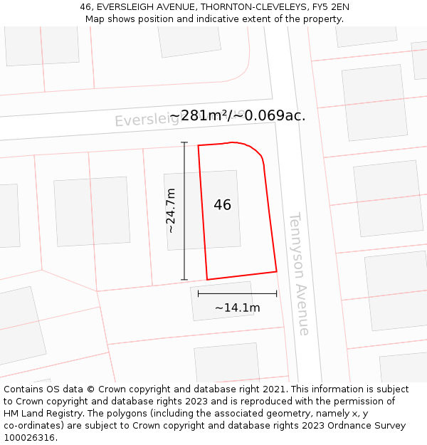 46, EVERSLEIGH AVENUE, THORNTON-CLEVELEYS, FY5 2EN: Plot and title map