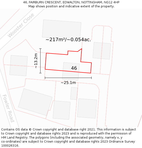 46, FAIRBURN CRESCENT, EDWALTON, NOTTINGHAM, NG12 4HP: Plot and title map