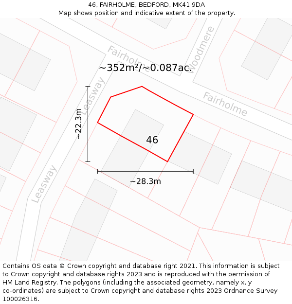 46, FAIRHOLME, BEDFORD, MK41 9DA: Plot and title map