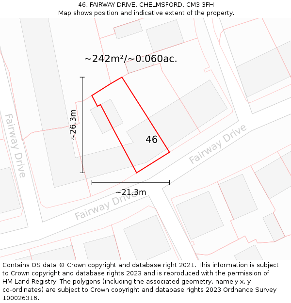 46, FAIRWAY DRIVE, CHELMSFORD, CM3 3FH: Plot and title map