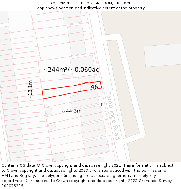 46, FAMBRIDGE ROAD, MALDON, CM9 6AF: Plot and title map