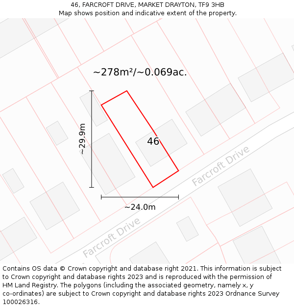 46, FARCROFT DRIVE, MARKET DRAYTON, TF9 3HB: Plot and title map