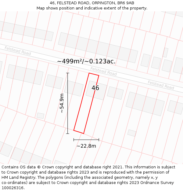 46, FELSTEAD ROAD, ORPINGTON, BR6 9AB: Plot and title map