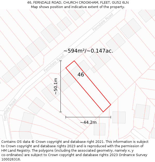 46, FERNDALE ROAD, CHURCH CROOKHAM, FLEET, GU52 6LN: Plot and title map