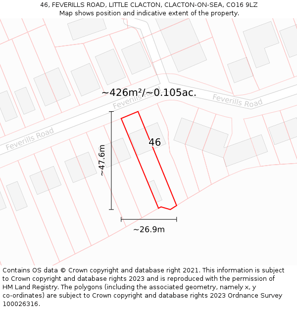 46, FEVERILLS ROAD, LITTLE CLACTON, CLACTON-ON-SEA, CO16 9LZ: Plot and title map