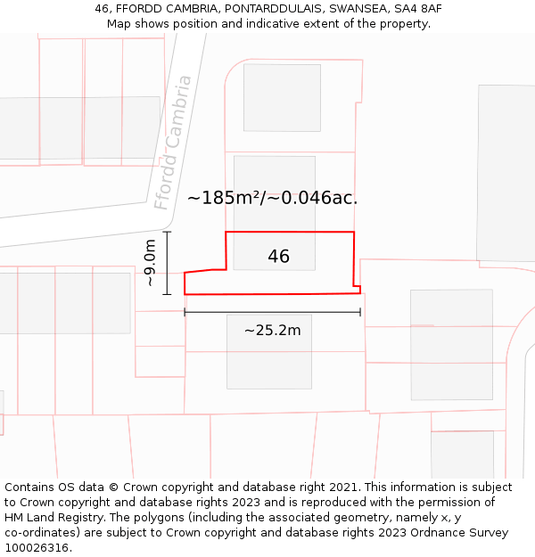 46, FFORDD CAMBRIA, PONTARDDULAIS, SWANSEA, SA4 8AF: Plot and title map