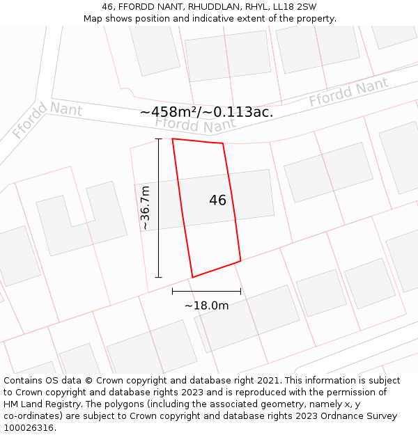 46, FFORDD NANT, RHUDDLAN, RHYL, LL18 2SW: Plot and title map