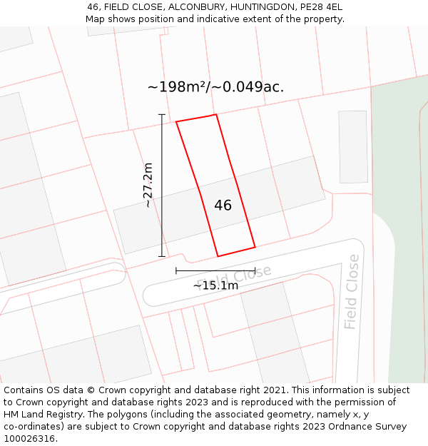 46, FIELD CLOSE, ALCONBURY, HUNTINGDON, PE28 4EL: Plot and title map
