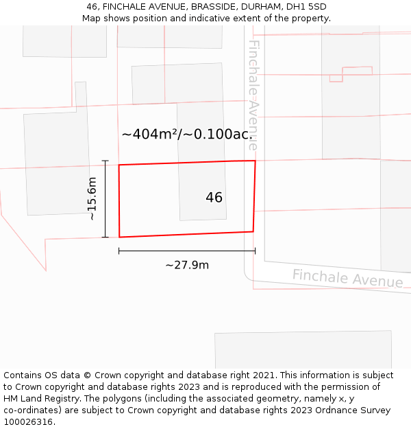 46, FINCHALE AVENUE, BRASSIDE, DURHAM, DH1 5SD: Plot and title map