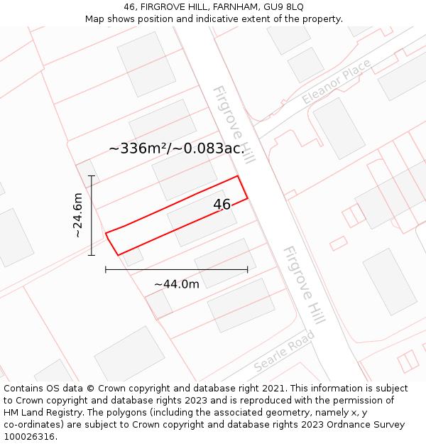 46, FIRGROVE HILL, FARNHAM, GU9 8LQ: Plot and title map