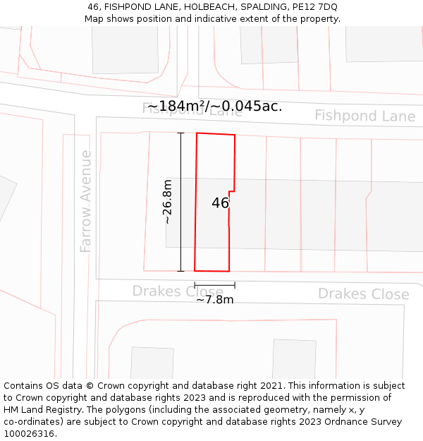 46, FISHPOND LANE, HOLBEACH, SPALDING, PE12 7DQ: Plot and title map