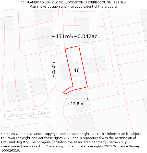 46, FLAMBOROUGH CLOSE, WOODSTON, PETERBOROUGH, PE2 9LW: Plot and title map