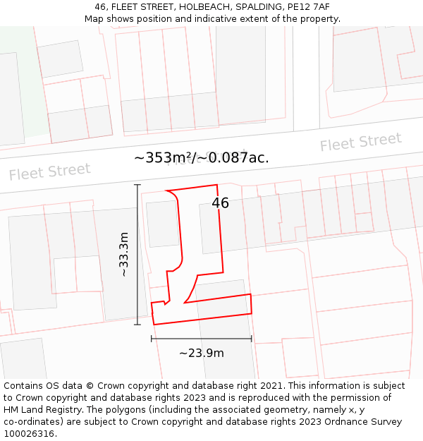 46, FLEET STREET, HOLBEACH, SPALDING, PE12 7AF: Plot and title map